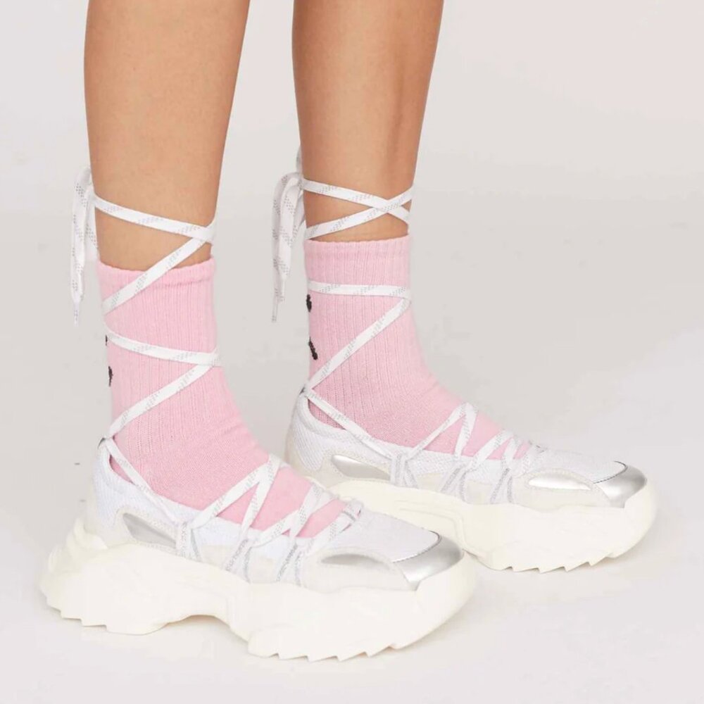 Lazy Oaf White Lace Up Ballet Sneaker, Size UK4/EU37
